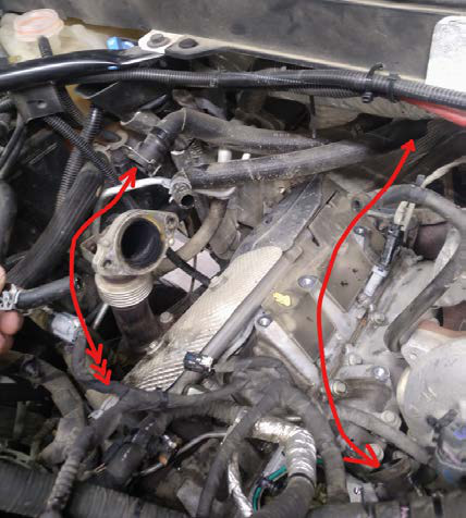 Quick-connect the upper end to the heater core fitting