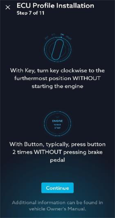 Follow the eleven ECU profile installation screens