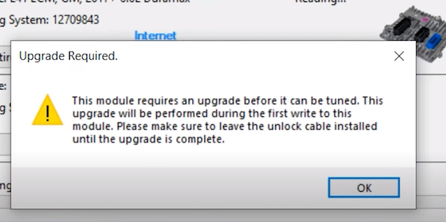 Click OK on the "Upgrade Required" message