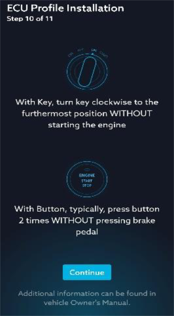 Follow the eleven ECU profile installation screens