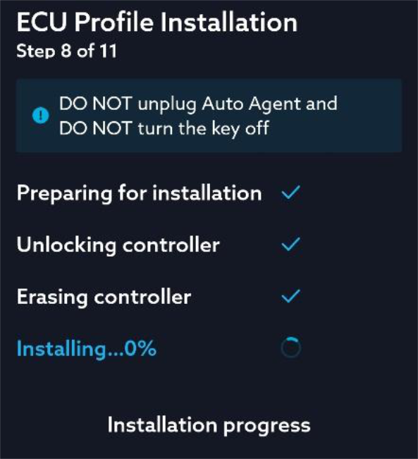 Follow the eleven ECU profile installation screens
